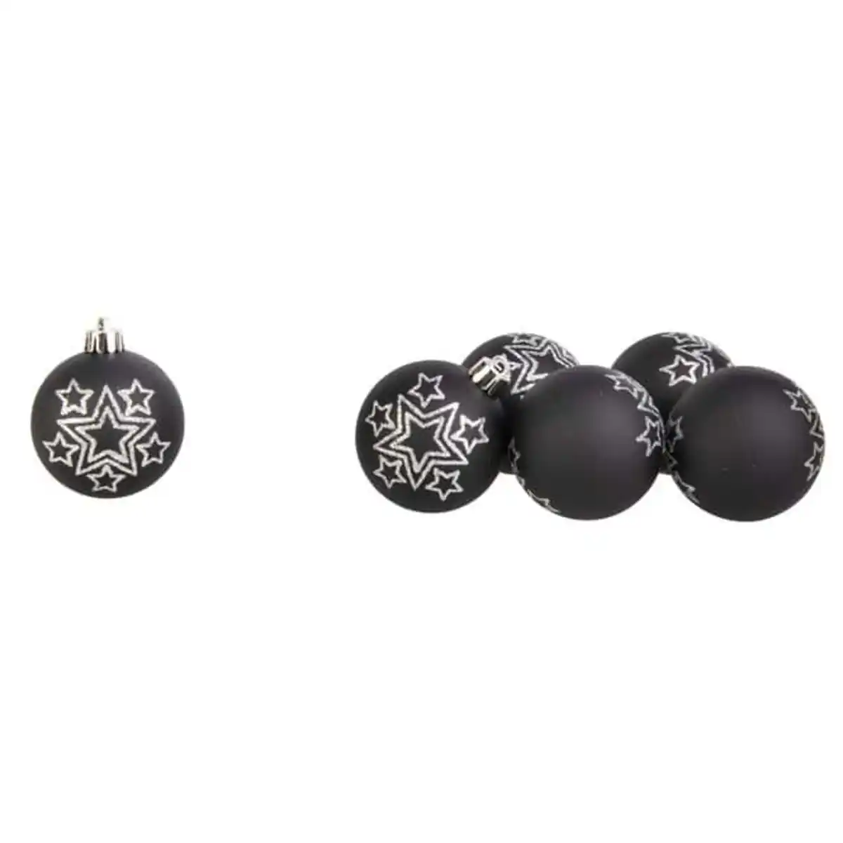 Bild 1 von Christbaumkugeln mit Sternen - bruchfest - schwarz/silber - ca. 6 cm - 6 Stück