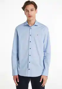 Tommy Hilfiger TAILORED Langarmhemd CL SOLID POPLIN SF SHIRT mit floralem Muster in der Krageninnenseite, Blau