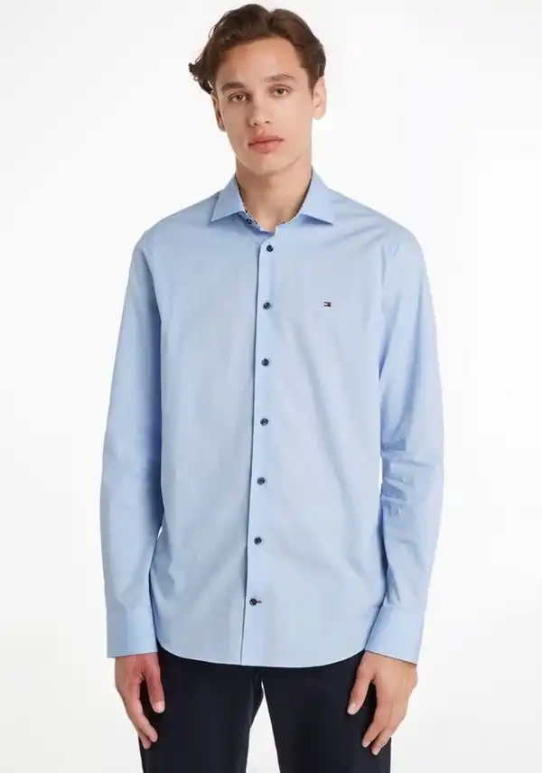 Bild 1 von Tommy Hilfiger TAILORED Langarmhemd CL SOLID POPLIN SF SHIRT mit floralem Muster in der Krageninnenseite, Blau