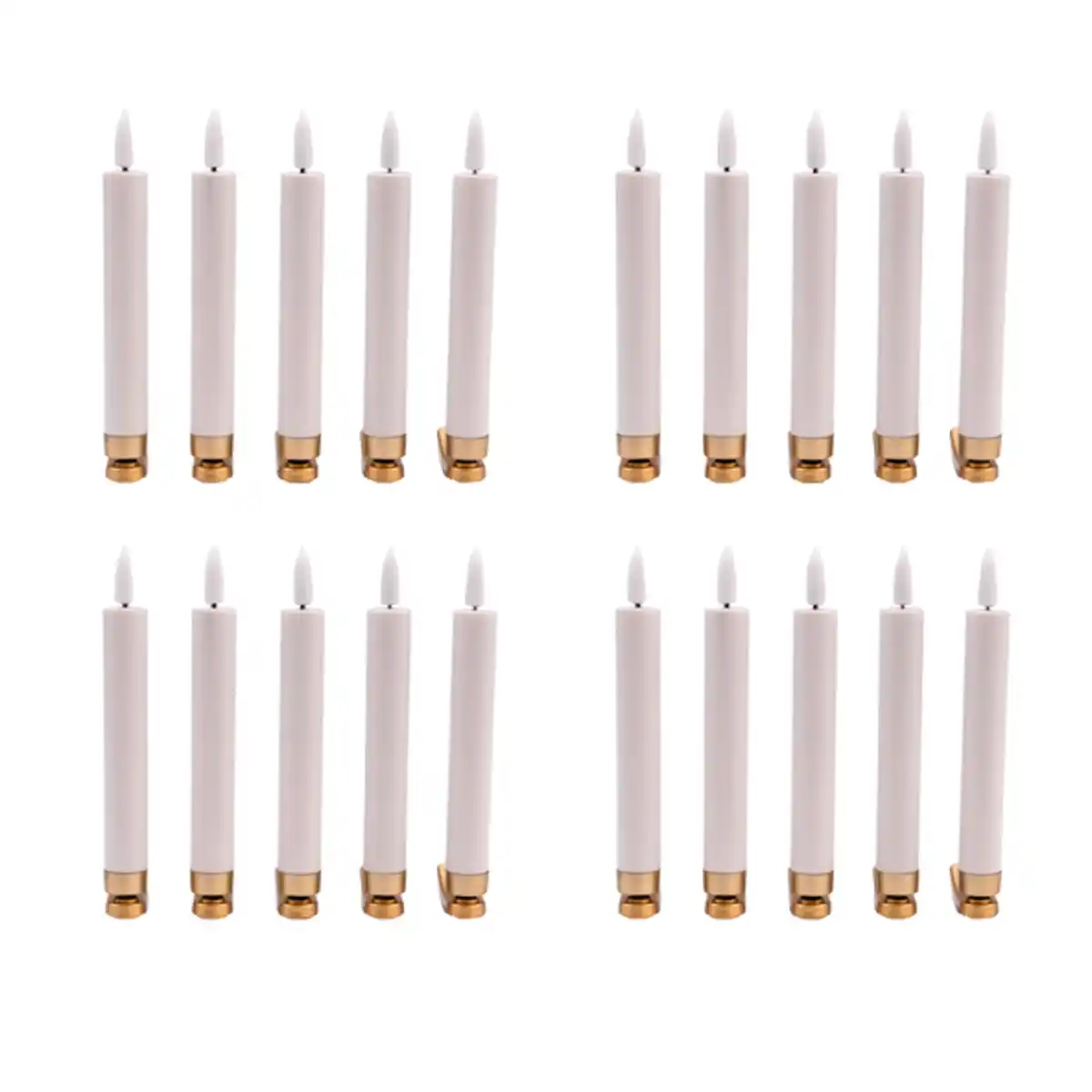 Bild 1 von Kabellose Christbaumkerzen, glatt, weiß mit goldenem Clip, 15 Stück