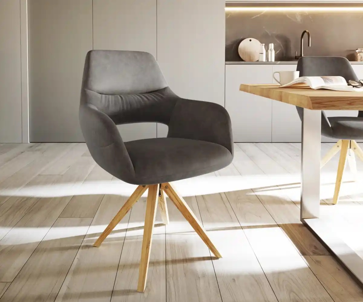 Bild 1 von Drehstuhl Yago-Flex mit Armlehnen Anthrazit Vintage Holzgestell kantig 180° drehbar