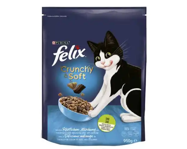 Bild 1 von Katzenfutter Felix Crunchy & Soft Thunfisch & Gemüse 950g