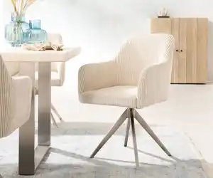 Drehstuhl Greg-Flex Cord Beige Kreuzgestell kantig Edelstahl 180° drehbar