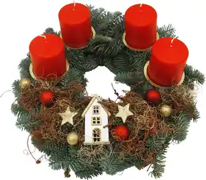 Adventskranz mit 4 Kerzen Ø 30 cm X-MAS Holzhaus rot