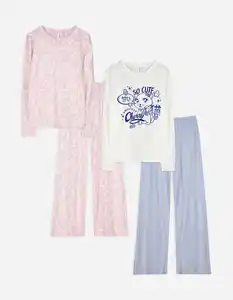 Kinder Pyjama Set aus Langarmshirt und Hose  - 2er-Pack - rosa