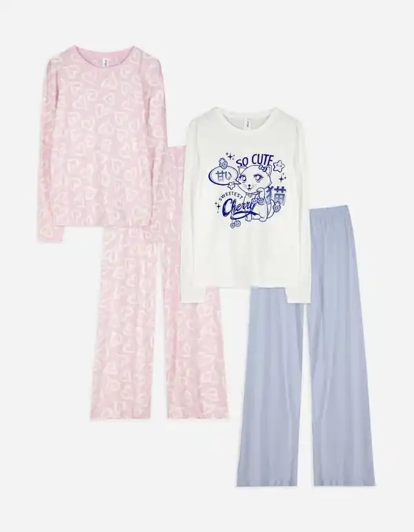 Bild 1 von Kinder Pyjama Set aus Langarmshirt und Hose  - 2er-Pack - rosa