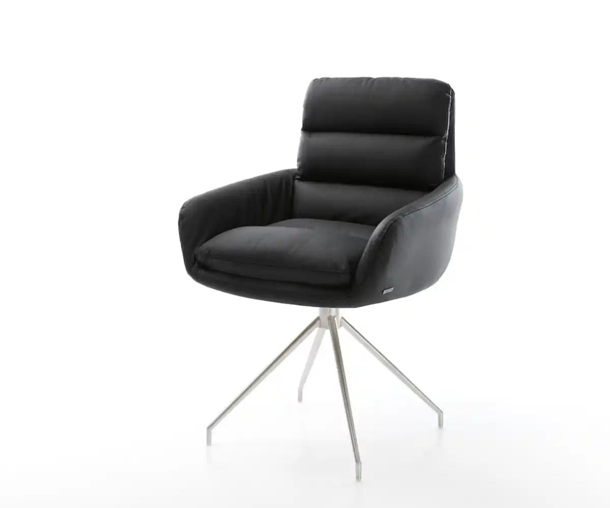 Bild 1 von Drehstuhl Abelia-Flex mit Armlehnen Echt-Leder Schwarz Kreuzgestell konisch Edelstahl 180° drehbar