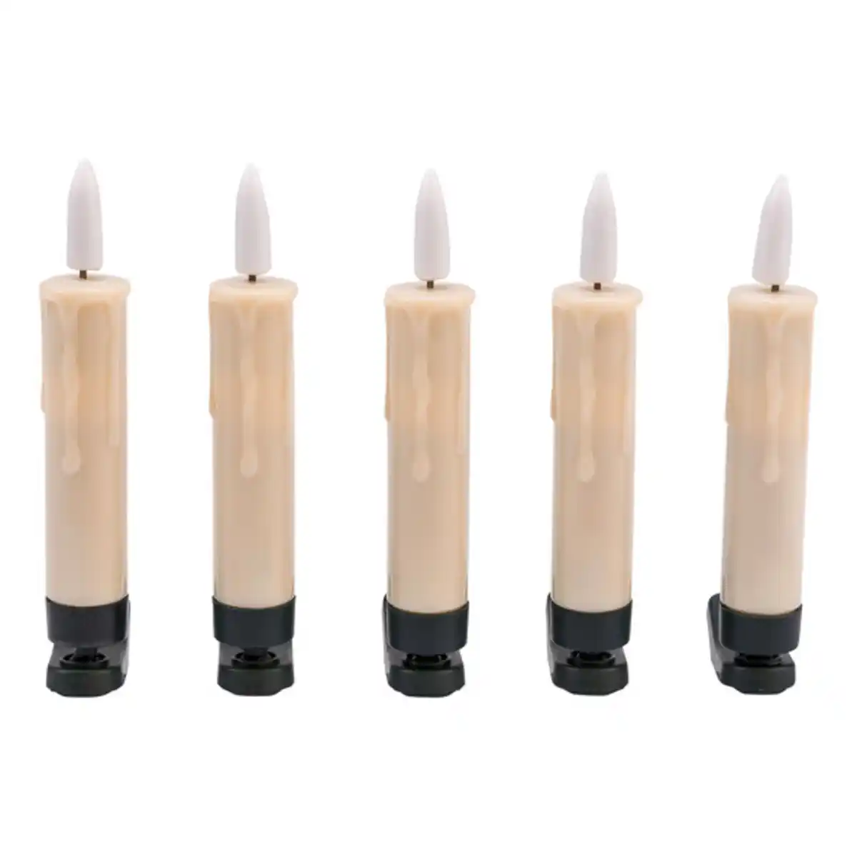 Bild 1 von Kabellose Christbaumkerzen, glatt, creme mit grünem Clip, 15 Stück