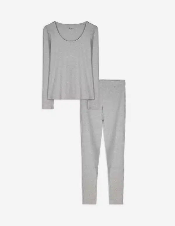 Bild 1 von Damen Pyjama Set aus Langarmshirt und Hose  - Gerippt - grau