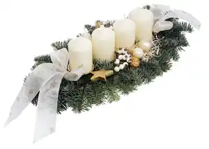 Adventsgesteck mit 4 Kerzen 12 x 21 x 45 cm creme