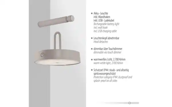 Bild 4 von LED-Akkuwandleuchte Arma, greige, inkl. Memoryfunktion