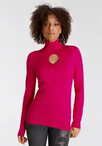 Bruno Banani Rollkragenpullover mit Hingucker, Rosa