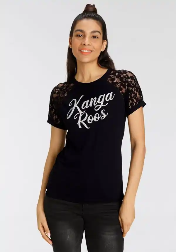 Bild 1 von KangaROOS Spitzenshirt mit Raglanärmeln und Markenschriftzug - NEUE KOLLEKTION, Schwarz