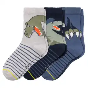 3 Paar Jungen Socken mit Dinos CREMEWEISS / BLAU / DUNKELBLAU