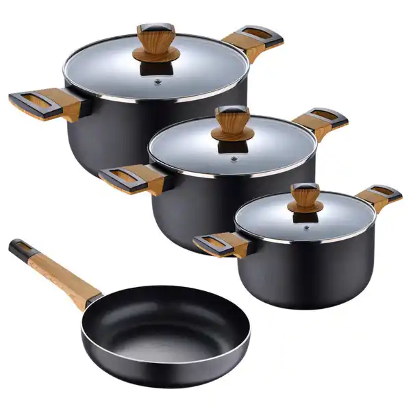 Bild 1 von Xxxl Kochtopfset Bergner Earth Black, Schwarz, Holz, Metall, 7-teilig, Mangoholz, 16 cm,20 cm, leichte Reinigung, Kochen, Töpfe, Topfsets