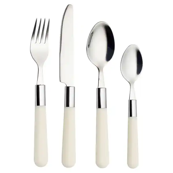 Bild 1 von Echtwerk Besteckset, Creme, Metall, 16-teilig, rutschfester Griff, lebensmittelecht, nickelfrei, Essen & Trinken, Besteck, Besteck-Sets