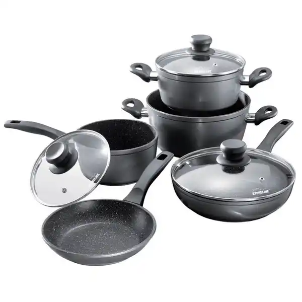 Bild 1 von Stoneline Kochtopfset, Anthrazit, Metall, 8-teilig, 20 cm,18 cm, 2,5 L,4,5 L,2,0 L, kratzfest, leichte Reinigung, Kochen, Töpfe, Topfsets