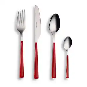 Echtwerk Besteckset, Rot, Silber, Metall, 16-teilig, ergonomischer Griff, rostfrei, lebensmittelecht, Essen & Trinken, Besteck, Besteck-Sets