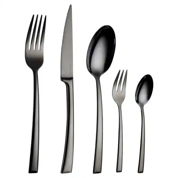 Bild 1 von Echtwerk Besteckset Avelino Shiny, Schwarz Hochglanz, Metall, 30-teilig, 35.5x25.5x5 cm, rostfrei, lebensmittelecht, Essen & Trinken, Besteck, Besteck-Sets