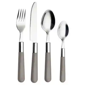 Echtwerk Besteckset Bistro, Grau, Metall, 16-teilig, rutschfester Griff, lebensmittelecht, Essen & Trinken, Besteck, Besteck-Sets