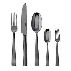 Sambonet Besteckset Flat Mirror Black, Schwarz, Metall, 30-teilig, lebensmittelecht, Essen & Trinken, Besteck, Besteck-Sets