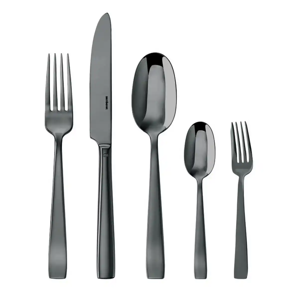 Bild 1 von Sambonet Besteckset Flat Mirror Black, Schwarz, Metall, 30-teilig, lebensmittelecht, Essen & Trinken, Besteck, Besteck-Sets