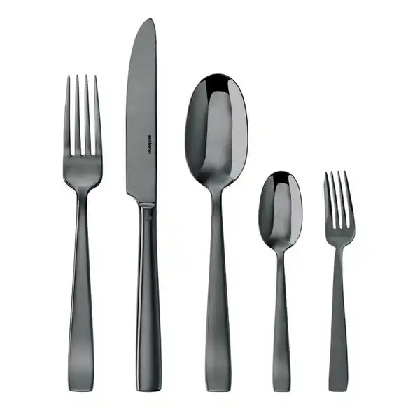 Bild 1 von Sambonet Besteckset Flat Mirror Black, Schwarz, Metall, 30-teilig, lebensmittelecht, Essen & Trinken, Besteck, Besteck-Sets