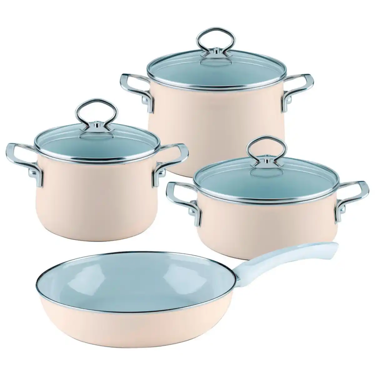 Bild 1 von Riess Kochtopfset, Beige, Metall, 7-teilig, 16 cm,20 cm, 2 l,4 l,2 l, rund, 28.5x24x48.5 cm, rostfrei, hitzebeständig, geschmacksneutral,backofengeeignet, Kochen, Töpfe, Topfsets