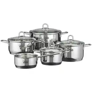 ELO Kochtopfset Rubin, Silber, Metall, 5-teilig, 16 cm,20 cm,16 cm, 1,6 L,3 L,7 L,2,5 L,1,2 L, zylindrisch, 52x28.5x29.5 cm, Messskala, rostfrei, breiter Schüttrand, hitzebeständig, leichte Reinigu