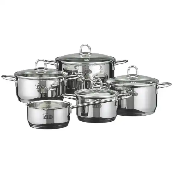 Bild 1 von ELO Kochtopfset Rubin, Silber, Metall, 5-teilig, 16 cm,20 cm,16 cm, 1,6 L,3 L,7 L,2,5 L,1,2 L, zylindrisch, 52x28.5x29.5 cm, Messskala, rostfrei, breiter Schüttrand, hitzebeständig, leichte Reinigu