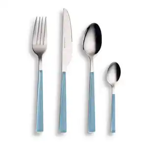 Echtwerk Besteckset, Silber, Hellblau, Metall, 24-teilig, ergonomischer Griff, rostfrei, lebensmittelecht, Essen & Trinken, Besteck, Besteck-Sets