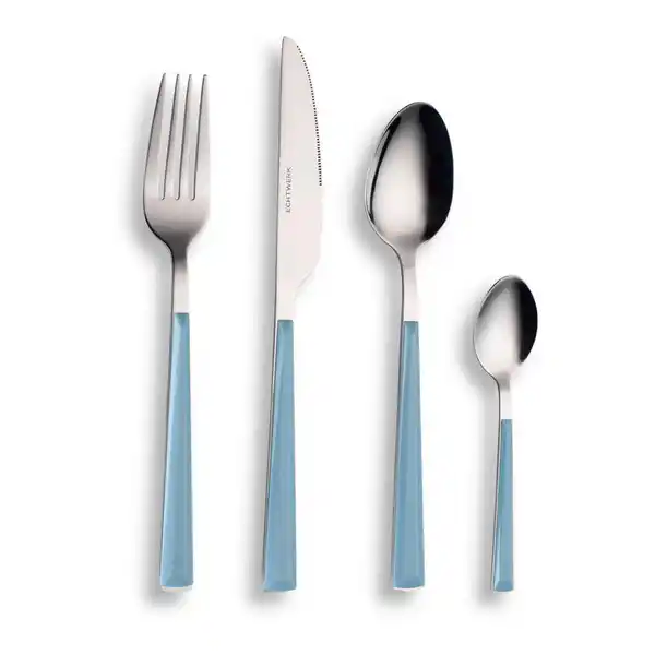 Bild 1 von Echtwerk Besteckset, Silber, Hellblau, Metall, 24-teilig, ergonomischer Griff, rostfrei, lebensmittelecht, Essen & Trinken, Besteck, Besteck-Sets