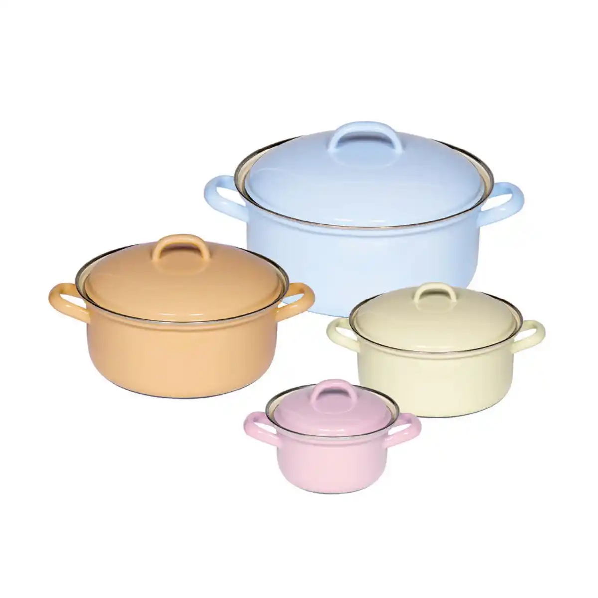 Bild 1 von Riess Kochtopfset, Gold, Hellblau, Gelb, Rosa, Metall, 8-teilig, 4 L,0,5 und 1 L,2 L, 29x28.5x38 cm, backofengeeignet,backofengeeignet, Kochen, Töpfe, Topfsets