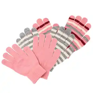 3 Paar Mädchen Handschuhe im Set ROSA / GRAU / CREMEWEISS