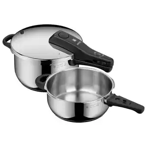 WMF Schnellkochtopfset Perfect, Edelstahl, Metall, 2-teilig, 4,5 l, abnehmbare Griffe, 2-Stufen-Garregler, Kochen, Töpfe, Schnellkochtöpfe