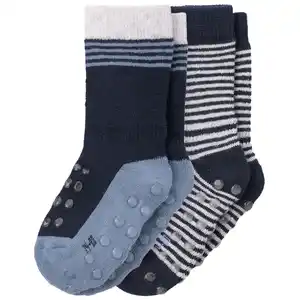 2 Paar Baby Krabbelsocken mit Streifen DUNKELBLAU / BLAU