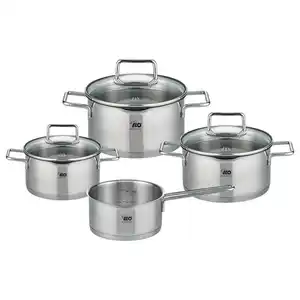 ELO Kochtopfset Smart Steam, Edelstahl, Metall, 4-teilig, 16 cm,20 cm,16 cm, 1,7 l,3,4 l,5,8 l,1,3 l, rund, Messskala, backofengeeignet, rostfrei, geschmacksneutral, Sandwichboden, leichte Reinigung,