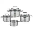 Bild 1 von ELO Kochtopfset Smart Steam, Edelstahl, Metall, 4-teilig, 16 cm,20 cm,16 cm, 1,7 l,3,4 l,5,8 l,1,3 l, rund, Messskala, backofengeeignet, rostfrei, geschmacksneutral, Sandwichboden, leichte Reinigung,