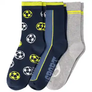 3 Paar Jungen Socken mit Fußball-Motiven DUNKELBLAU / HELLGRAU