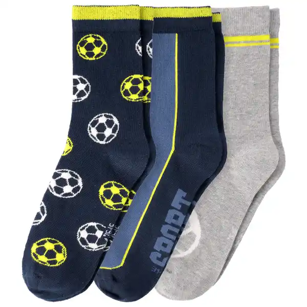 Bild 1 von 3 Paar Jungen Socken mit Fußball-Motiven DUNKELBLAU / HELLGRAU