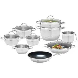 Homeware Profession. Kochtopfset Bozen, Edelstahl, Metall, 9-teilig, 16 cm,18 cm,16 cm, rund, Lfgb, Messskala, Kochen, Töpfe, Topfsets