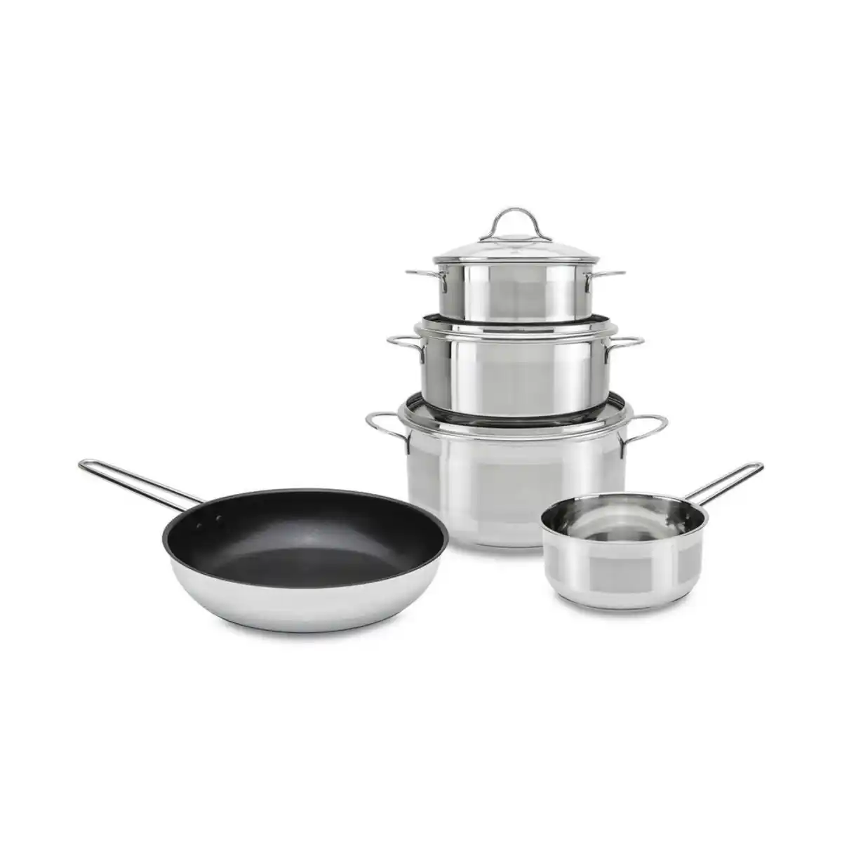 Bild 1 von Homeware Profession. Kochtopfset Verona, Schwarz, Edelstahl, Metall, Kunststoff, 5-teilig, 16 cm,20 cm,16 cm, 4 l,2,5 l,1 l,1 l, rund, Lfgb, backofengeeignet,backofengeeignet, Kochen, Töpfe, Topfset