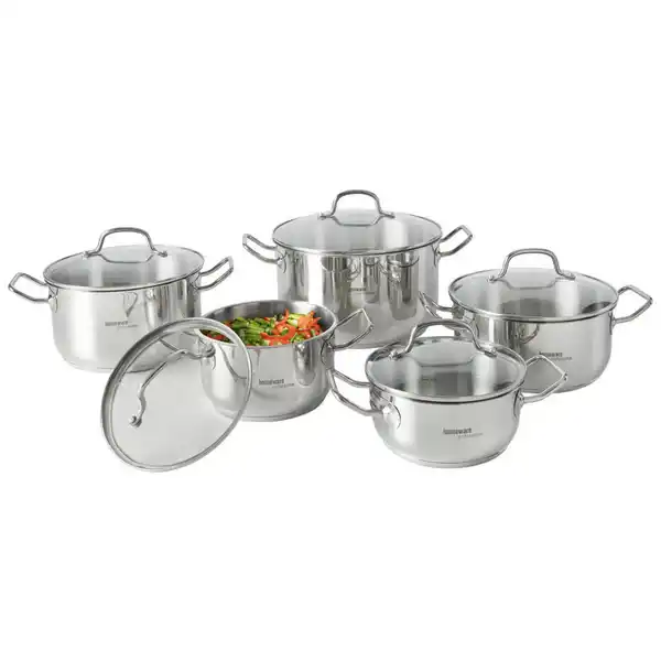 Bild 1 von Homeware Profession. Kochtopfset, Edelstahl, Metall, 5-teilig, 16 cm,20 cm, 1.9 l,3.5 l,6.0 l,1.5 l,2.9 l, zylindrisch, Lfgb, rostfrei, Kochen, Töpfe, Topfsets