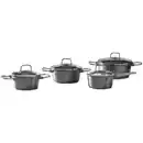 Bild 1 von Homeware Profession. Kochtopfset Cucina Perfetta, Silber, Metall, 4-teilig, 16 cm, 1.4 l,2.3 l,1.4 l,4.2 l, konisch, Lfgb, backofengeeignet, PFOA-frei, leichte Reinigung,backofengeeignet, Kochen, Tö