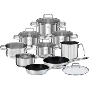 Rösle Kochtopfset Moments, Edelstahl, Metall, 10-teilig, 16 cm, 35x38x64 cm, backofengeeignet, breiter Schüttrand,backofengeeignet, Kochen, Töpfe, Topfsets