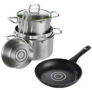 Chefkoch+Fackelmann Kochtopfset, Grün, Schwarz, Edelstahl, Metall, Glas, 4-teilig, 20 cm,24 cm,16 cm, Abgießfunktion, geschmacksneutral, Kochen, Töpfe, Topfsets