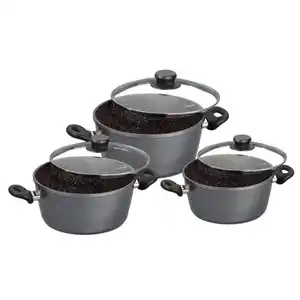 Stoneline Kochtopfset, Schwarz, Metall, 6-teilig, 20 cm,16 cm, 2,5 L,1,5 L,4,5 L, backofengeeignet, kratzfest, leichte Reinigung, Kochen, Töpfe, Topfsets