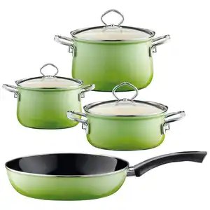 Riess Kochtopfset, Grün, Metall, 7-teilig, 16 cm,20 cm, 1,5 L,3,5 L,2 L, rund, 28.5x24x48.5 cm, rostfrei, hitzebeständig, geschmacksneutral,backofengeeignet, Kochen, Töpfe, Topfsets