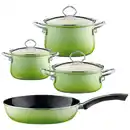Bild 1 von Riess Kochtopfset, Grün, Metall, 7-teilig, 16 cm,20 cm, 1,5 L,3,5 L,2 L, rund, 28.5x24x48.5 cm, rostfrei, hitzebeständig, geschmacksneutral,backofengeeignet, Kochen, Töpfe, Topfsets
