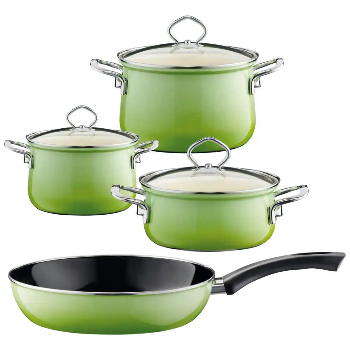 Bild 1 von Riess Kochtopfset, Grün, Metall, 7-teilig, 16 cm,20 cm, 1,5 L,3,5 L,2 L, rund, 28.5x24x48.5 cm, rostfrei, hitzebeständig, geschmacksneutral,backofengeeignet, Kochen, Töpfe, Topfsets